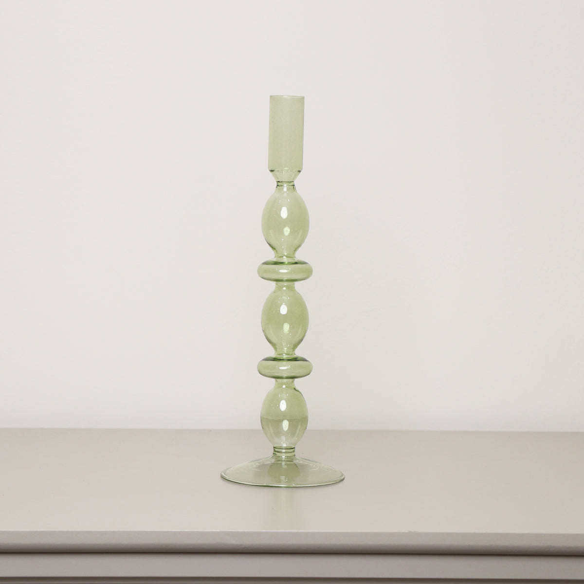 Tall Dark Green Glass Candle Holder - 27cm