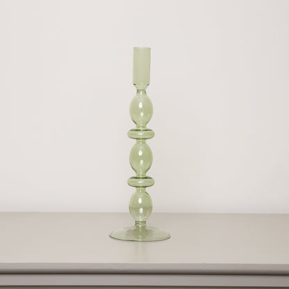 Tall Dark Green Glass Candle Holder - 27cm