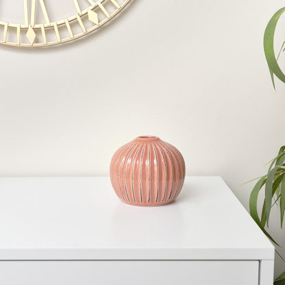 Round Pink Distressed Ceramic Vase - 12cm
