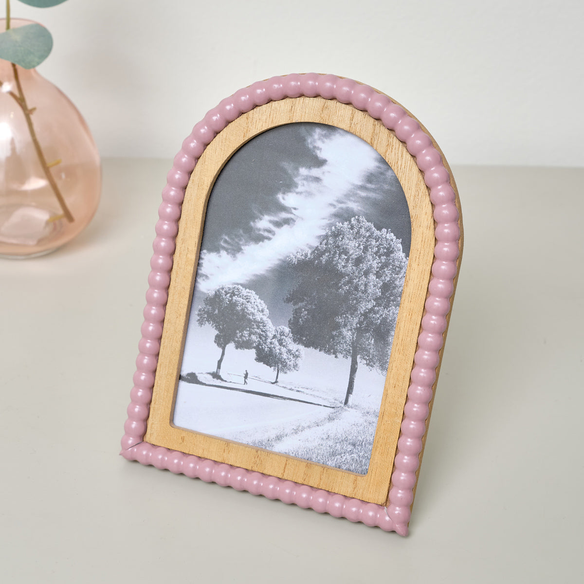 Pale Pink Arched Bobble Portrait Photo Frame - 4 x 6