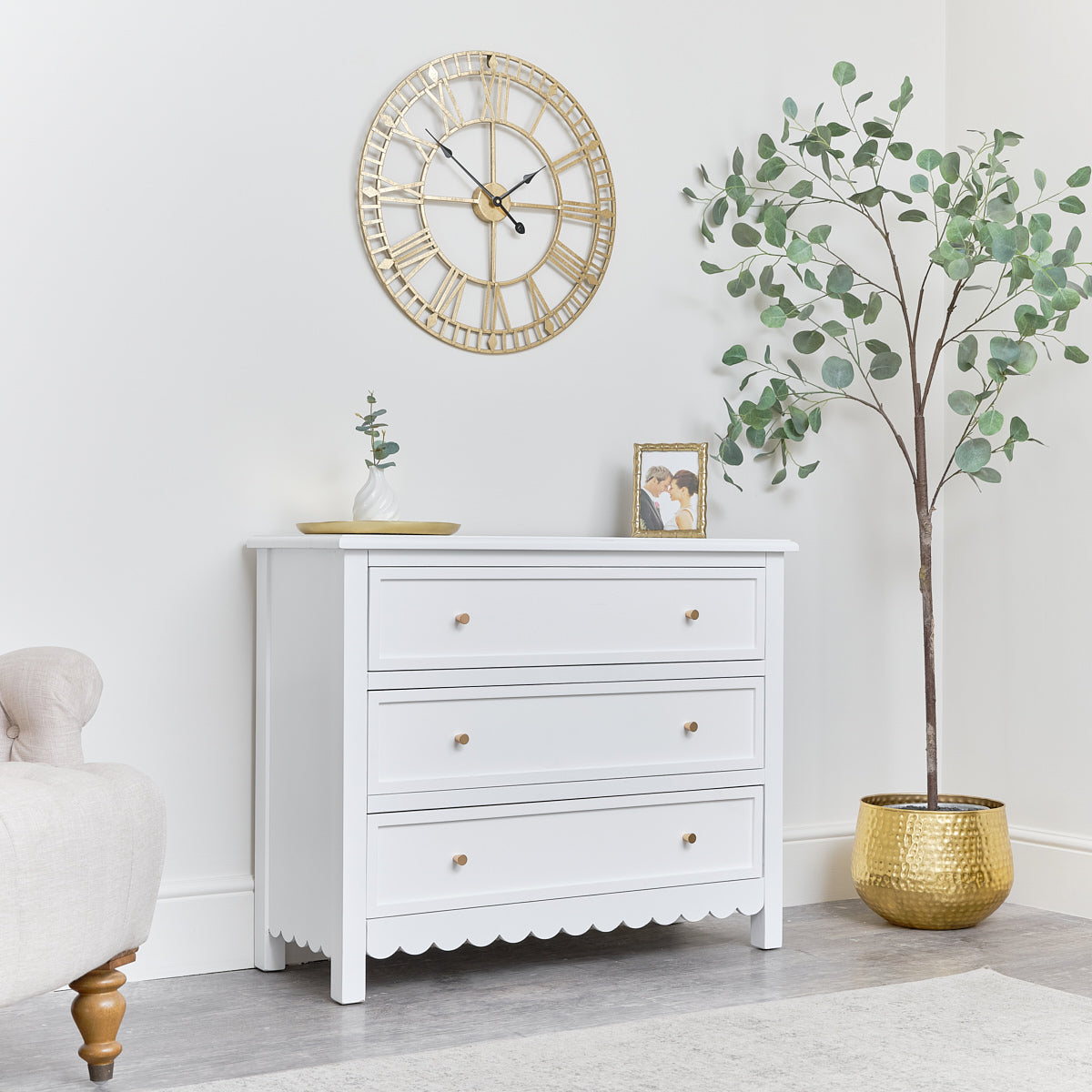 Large Scalloped 3 Drawer Chest of Drawers - Staunton White Range