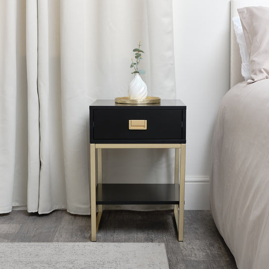  One Drawer Bedside Table - Elle Black Range 