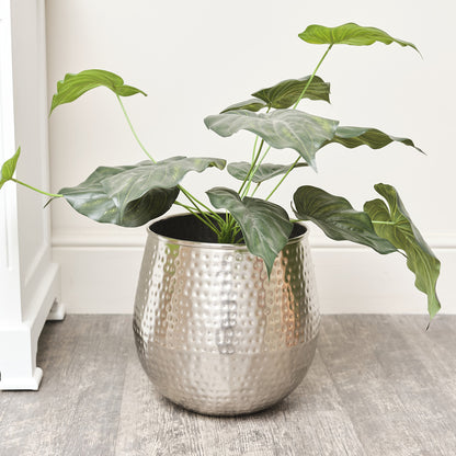 Medium Silver Hammered Metal Planter