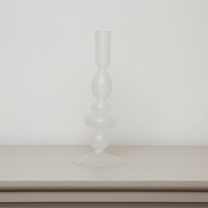 White Frosted Glass Candle Holder - 27cm