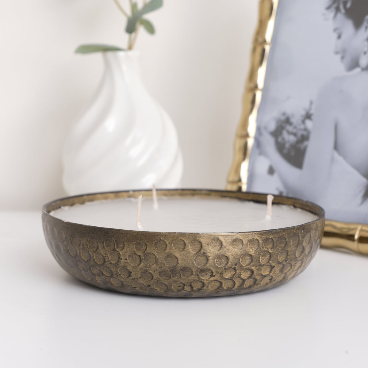 Round Hammered Bronze 3 Wick Candle Pot