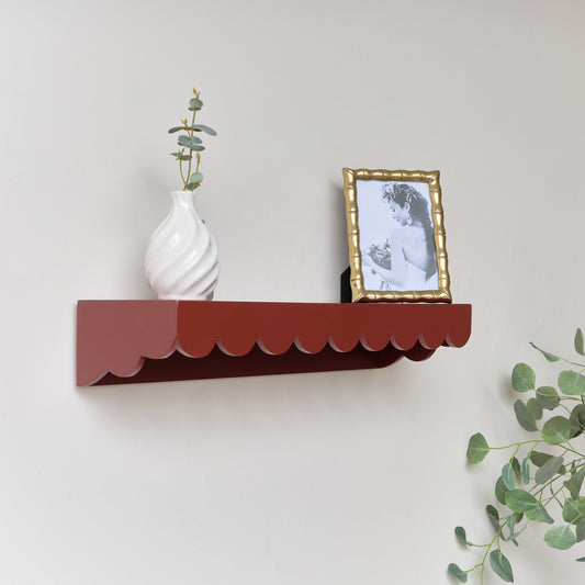  Oxblood Dark Red Scalloped Wall Storage Shelf - 61cm 