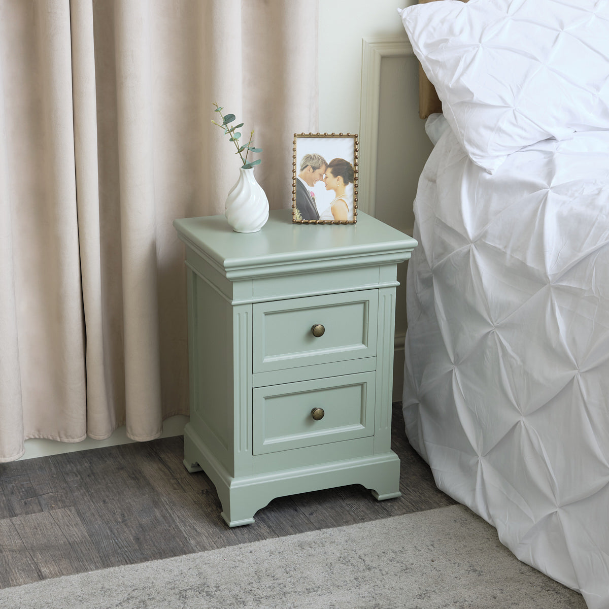 Sage Green Two Drawer Bedside Table - Daventry Sage Green Range