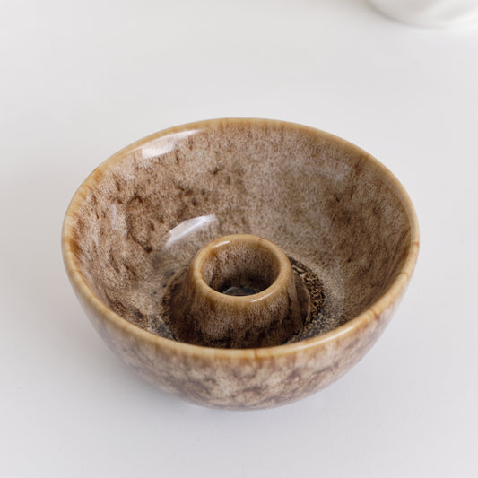  Ceramic Mottled Brown Slip Glaze Candle Holder 