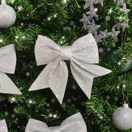  Set Of 4 Silver Glitter Bows 