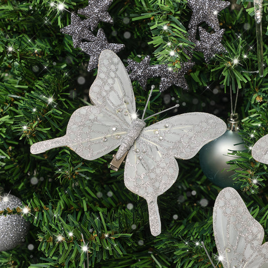  Set of 3 Silver Glitter Butterfly Clips - 11cm 