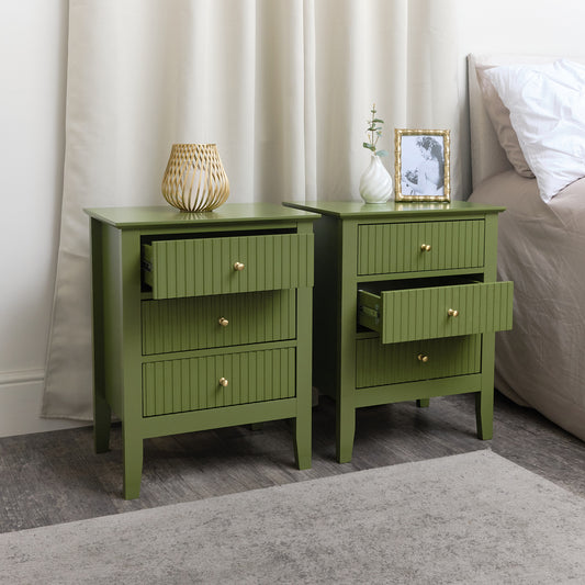  Pair of 3 Drawer Bedside Tables - Hales Green Range 