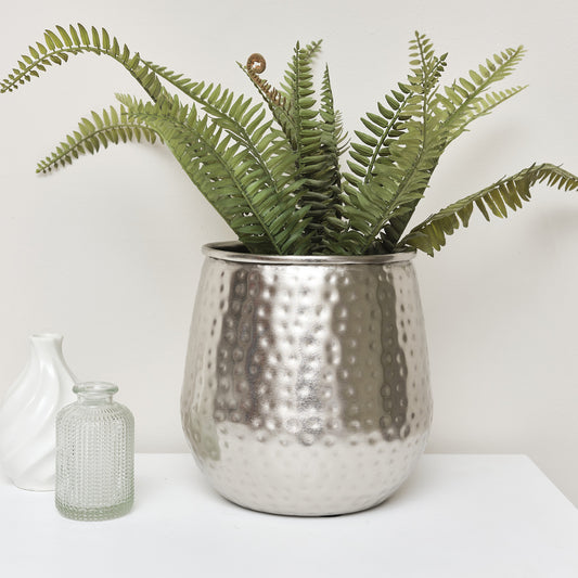  Silver Hammered Metal Planter 