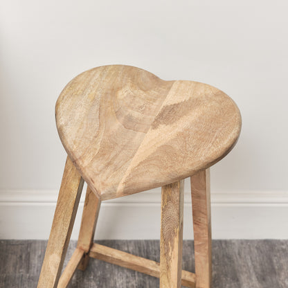 Tall Mango Wood Heart Bar Stool