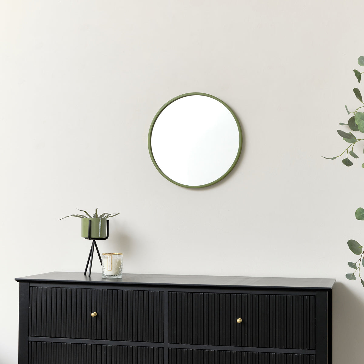 Round Olive Green Wall Mirror 40cm x 40cm