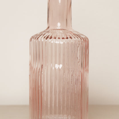 Pale Pink Ribbed Glass Bottle Vase - 20cm