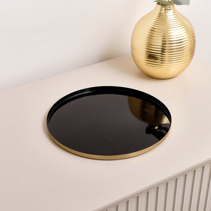 Round Metal Gold & Black Tray