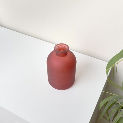 Red Frosted Glass Bottle Vase -18cm