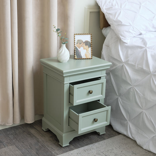  Sage Green Two Drawer Bedside Table - Daventry Sage Green Range 