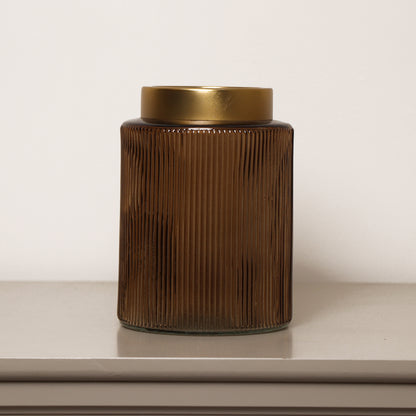 Mustard Ribbed Glass Vase - 16cm