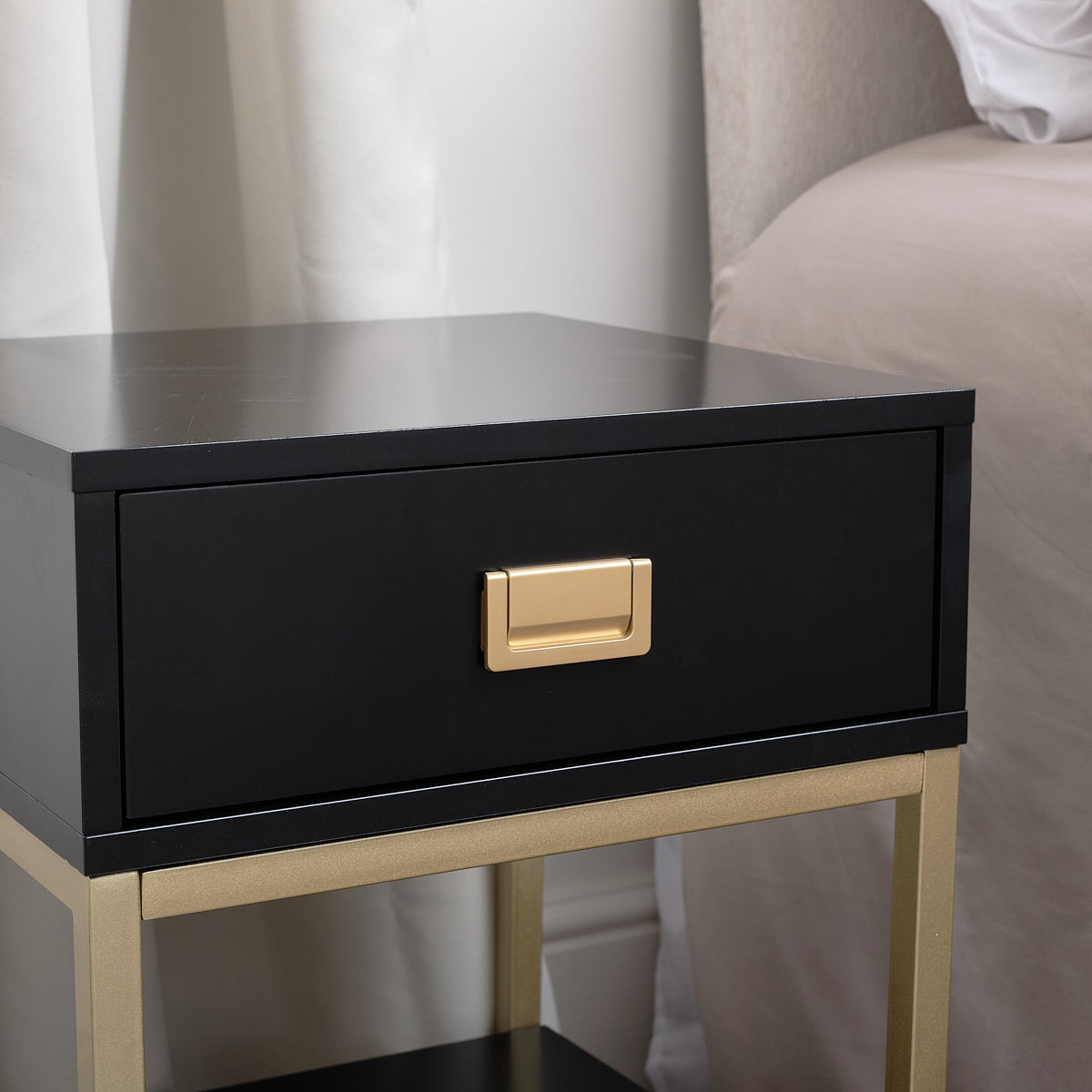 One Drawer Bedside Table - Elle Black Range