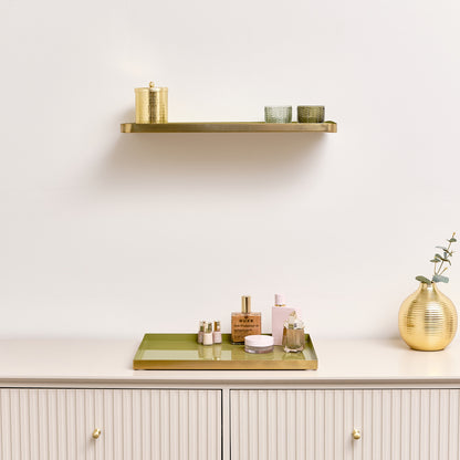 Gold & Olive Green Enamelled Metal Wall Shelf - 50cm