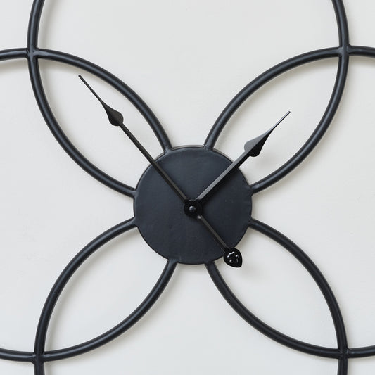  Black Round Clover Wall Clock - 51cm x 51cm 