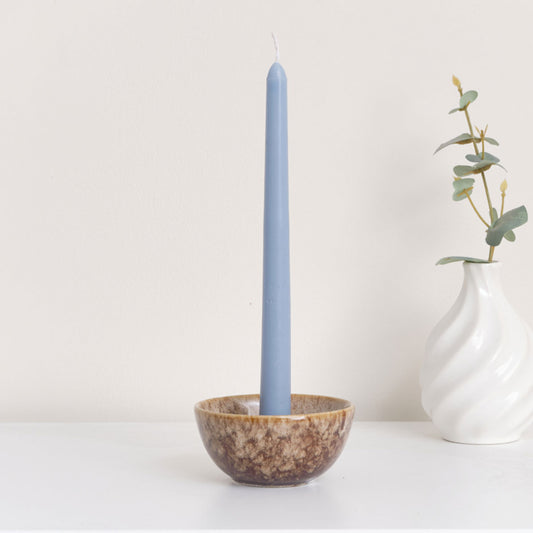  Ceramic Mottled Brown Slip Glaze Candle Holder 