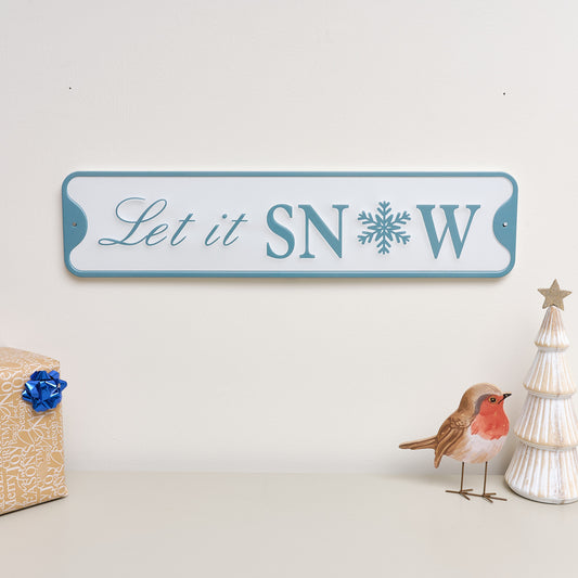  Blue & White Let It Snow Decorative Christmas Sign 