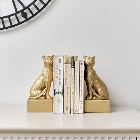  Gold Sitting Leopard Bookends - 20cm 