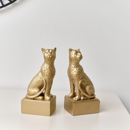  Gold Sitting Leopard Bookends - 20cm 