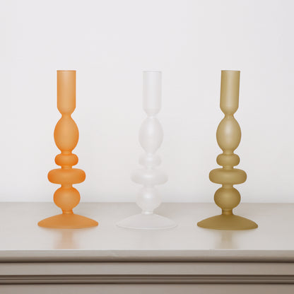 Taupe Frosted Glass Candle Holder - 27cm