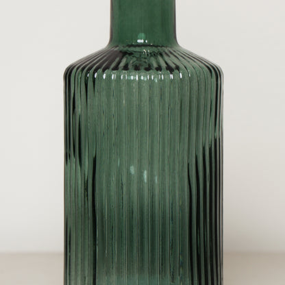 Dark Green Ribbed Glass Bottle Vase - 20cm