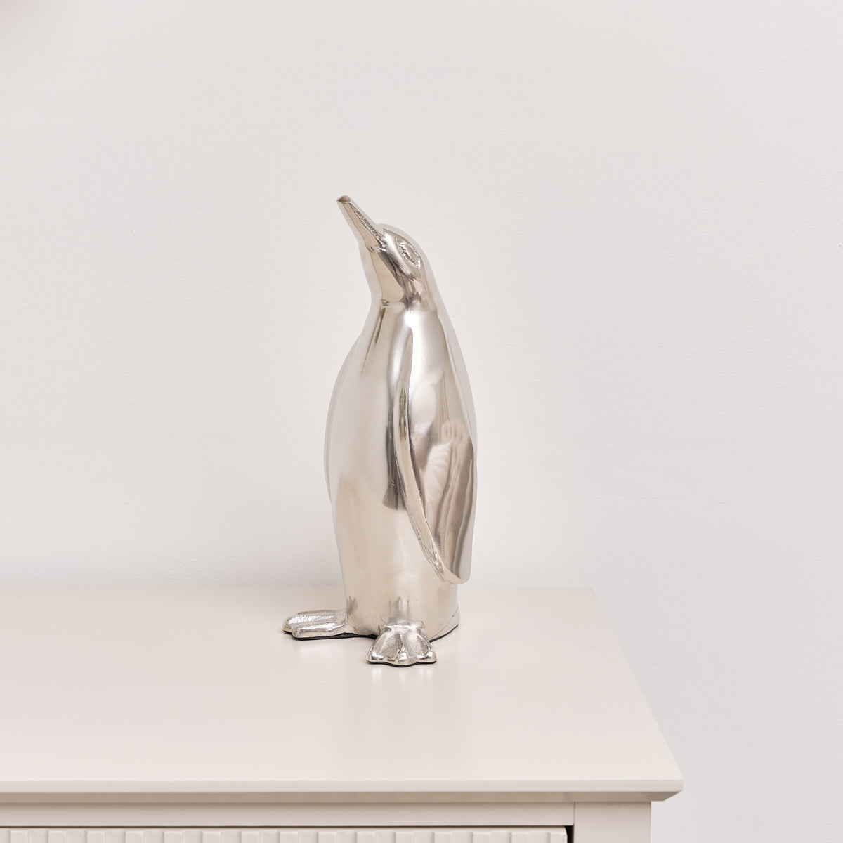 Large Silver Metal Penguin Ornament - 29cm