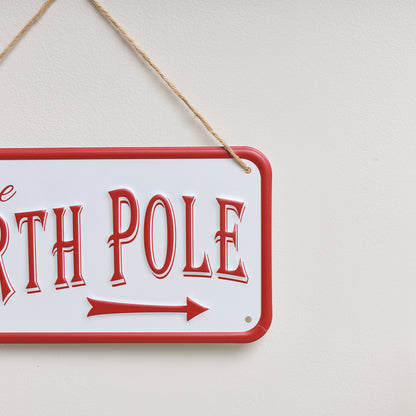 Red and White The North Pole Decorative Sign