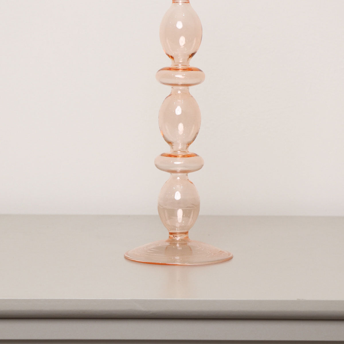 Tall Pale Pink Glass Candle Holder - 27cm