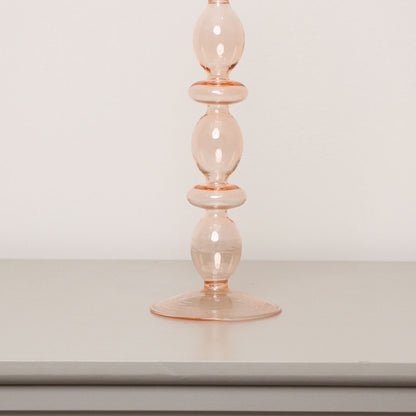 Tall Pale Pink Glass Candle Holder - 27cm