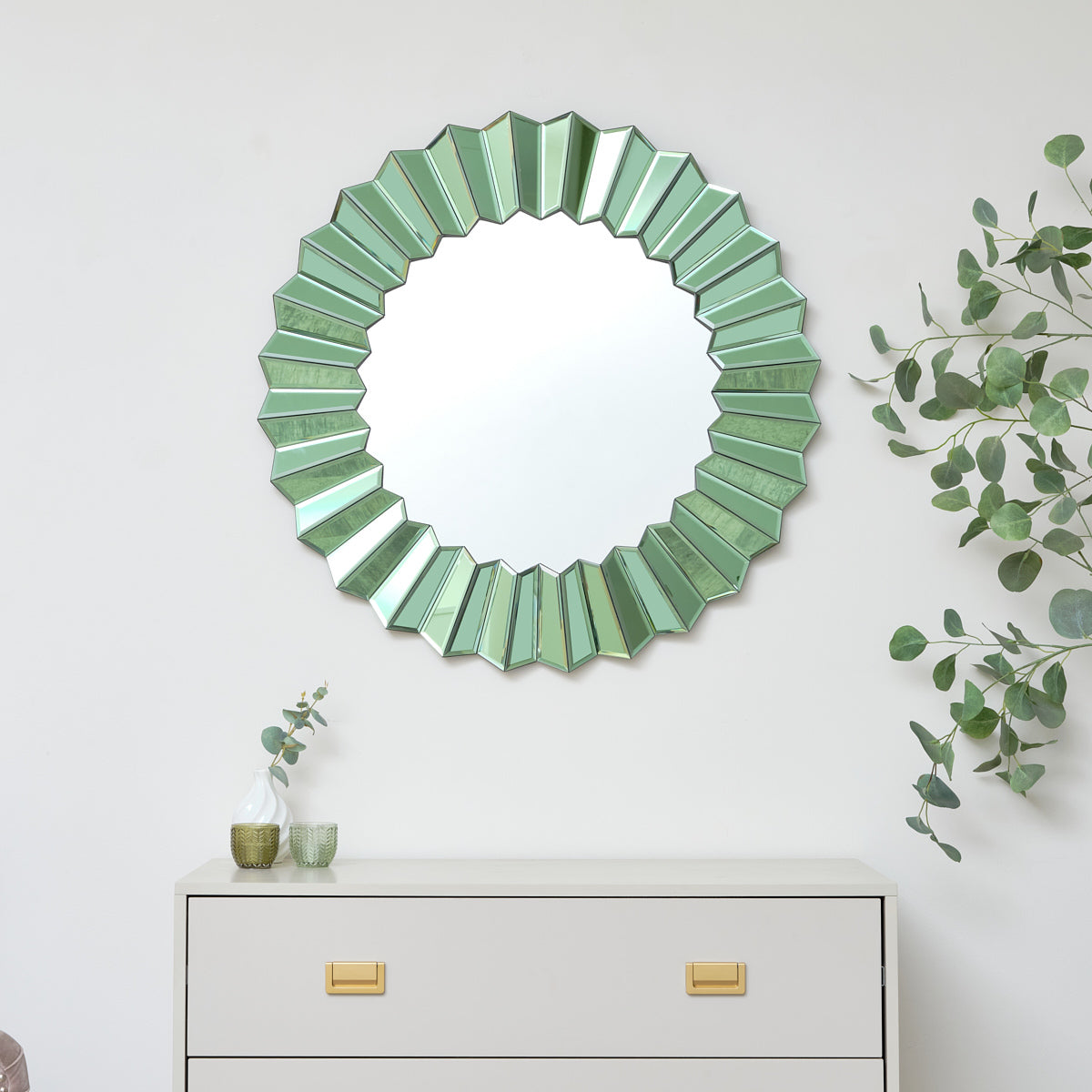 Large Bevelled Green Glass Wall Mirror 80cm x 80cm