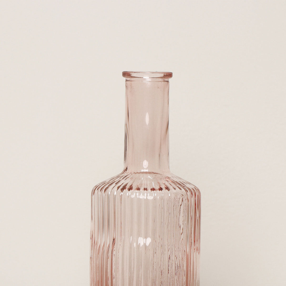 Pale Pink Ribbed Glass Bottle Vase - 20cm