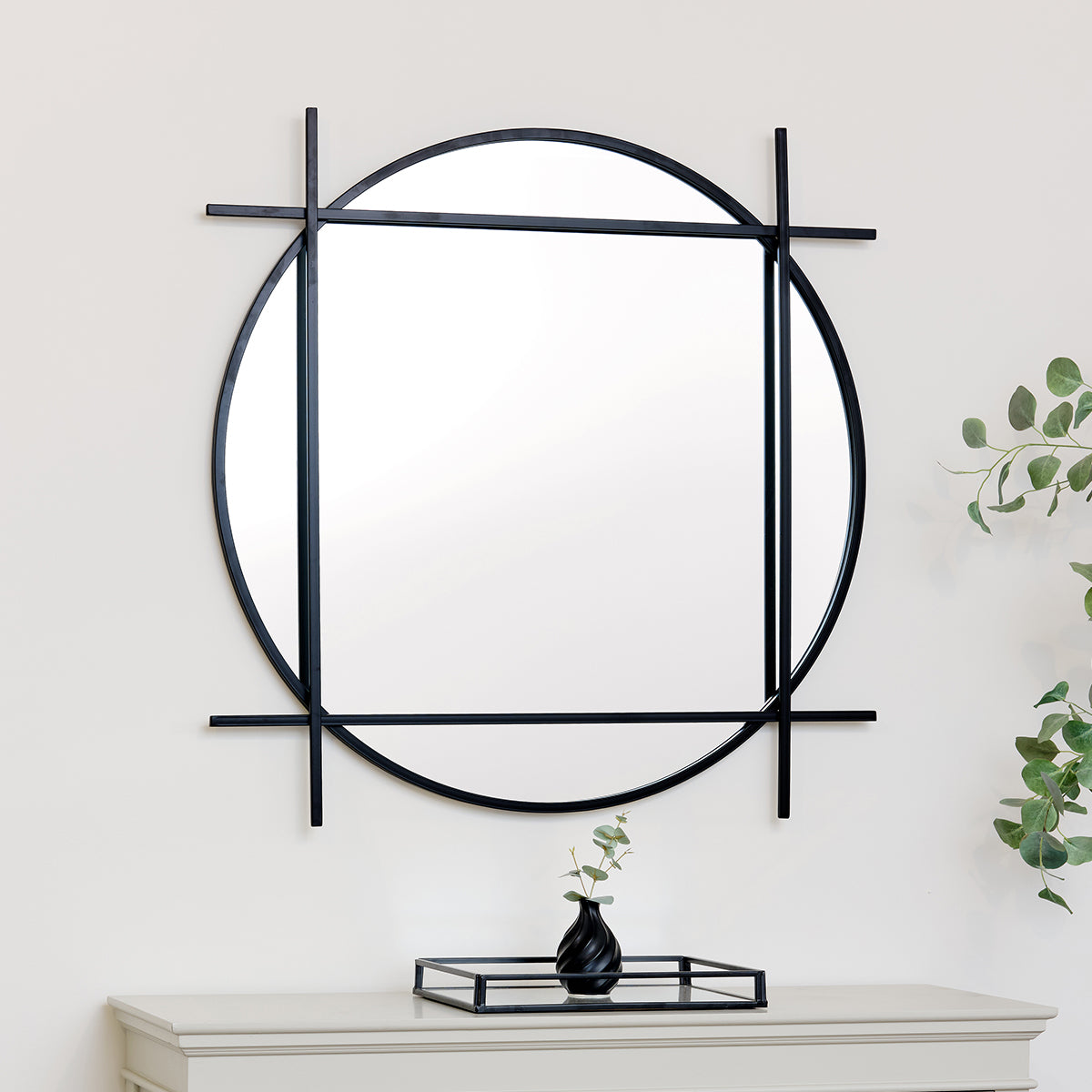 Large Round Black Wall Mirror 97cm x 97cm