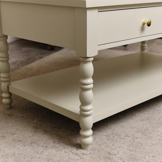  Large Taupe Grey Bobbin Bobble 2 Drawer Coffee Table 