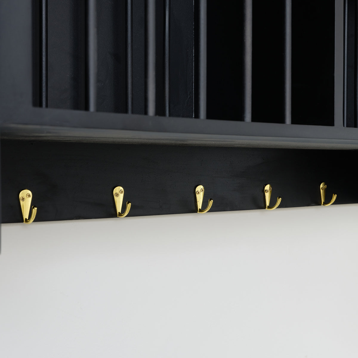 Black Wall Mounted Plate Rack with Gold Hooks