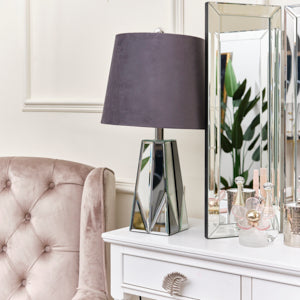  Bevelled Mirrored table lamp With Grey Shade 