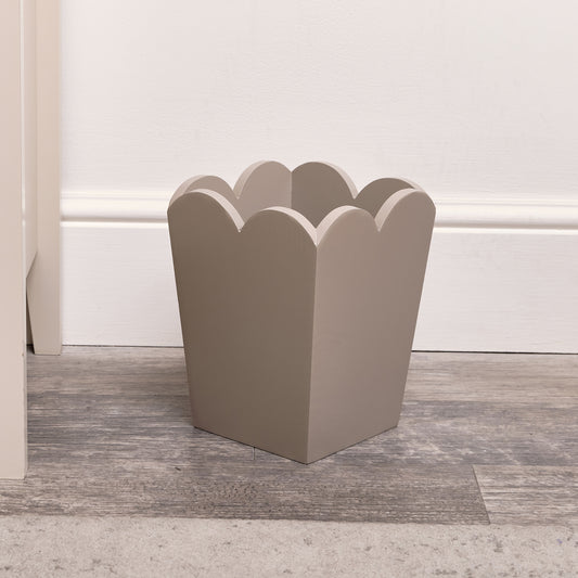  Taupe Wooden Scalloped Edge Waste Paper Bin 