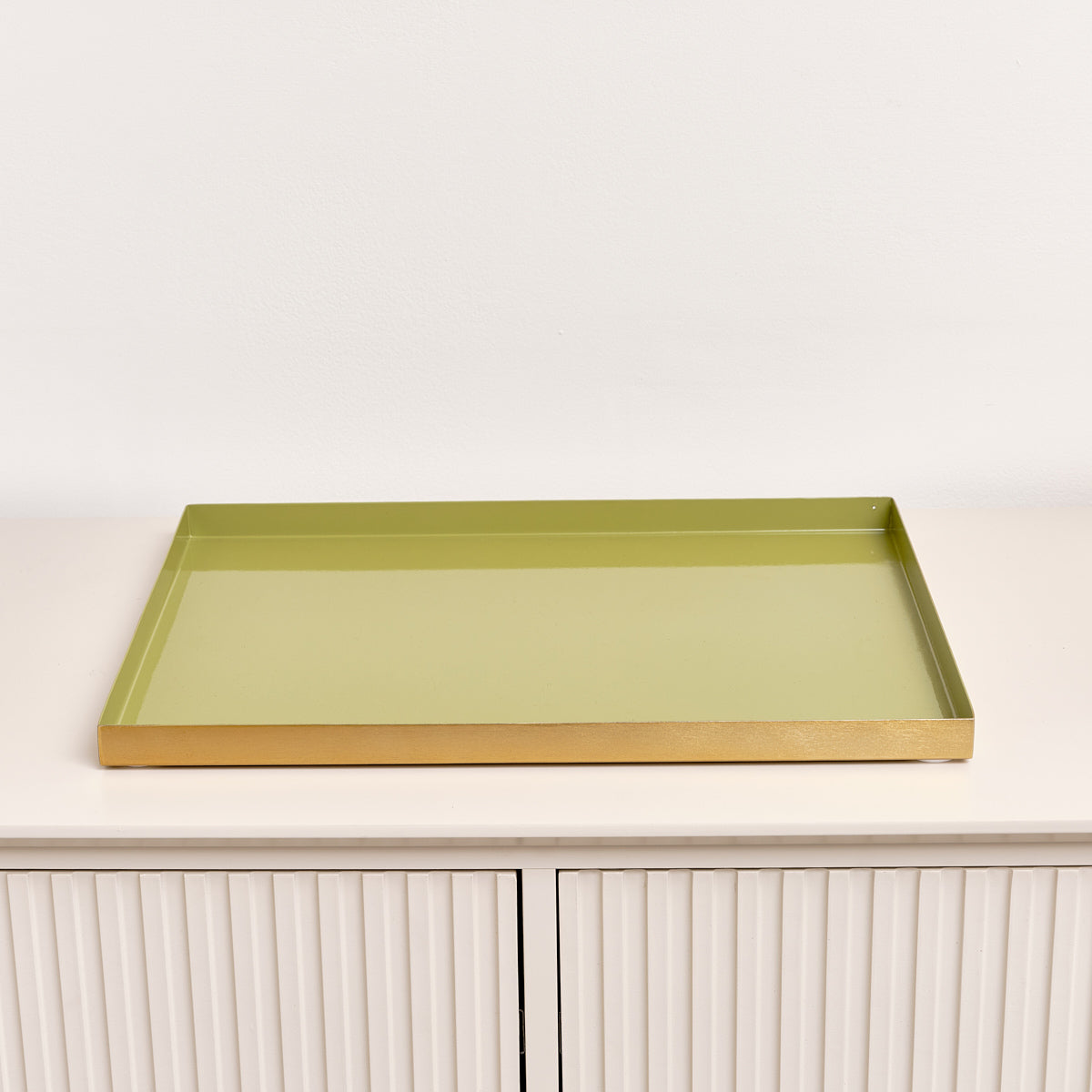 Large Rectangle Olive Green Enamel Metal Tray