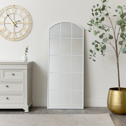 Large White Arched Window Mirror - 108cm x 59cm