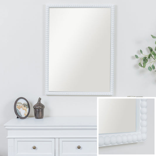  Rectangle White Bobbin Bobble Wall Mirror 62cm x 82cm 