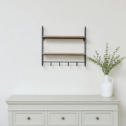 Metal Framed Wall Shelf with Hanging Hooks