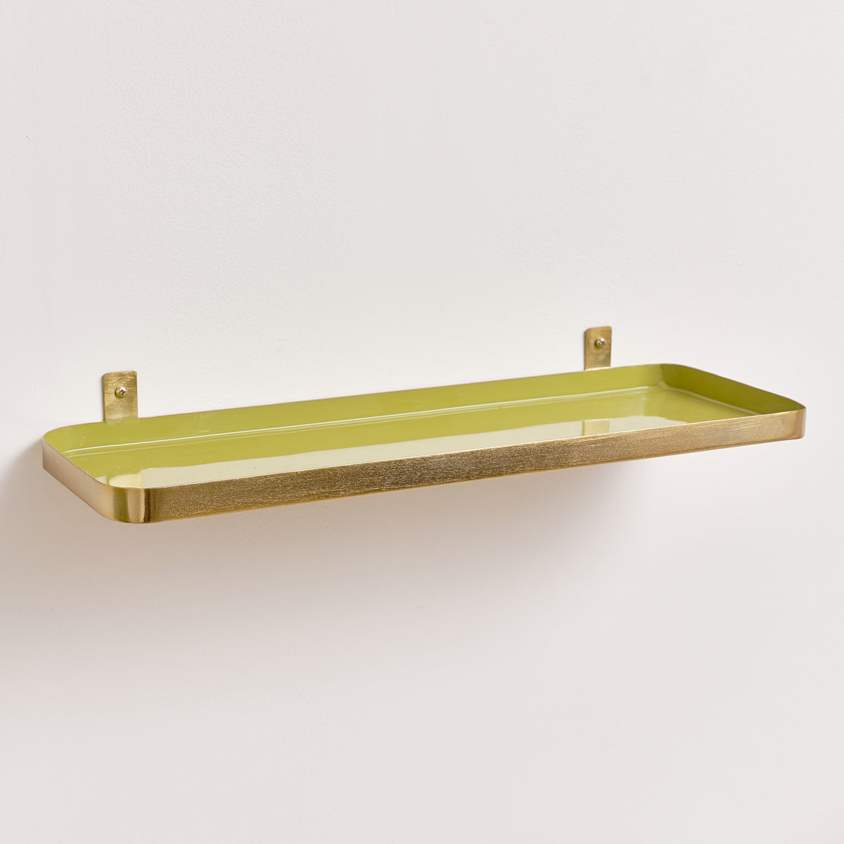 Gold & Olive Green Enamelled Metal Wall Shelf - 50cm