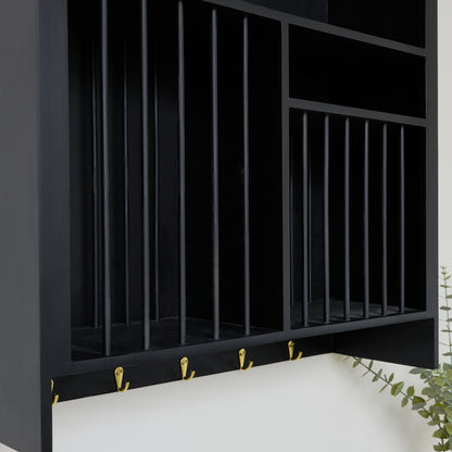 Black Wall Mounted Plate Rack with Gold Hooks