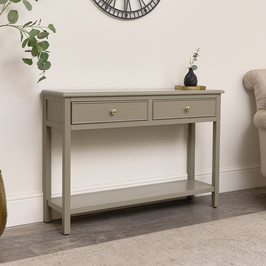  Taupe Grey 2 Drawer Console Table with Shelf Storage 